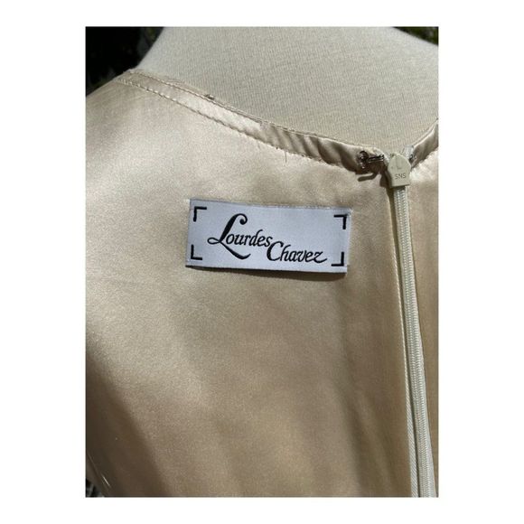 Vintage Lourdes Chavez Designer Shift Dress Ivory Gold Mother of Bride Cotton Sz - Picture 16 of 16